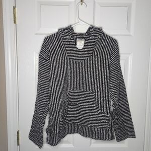 Black and White Cowl Neck Sweater with Stripes